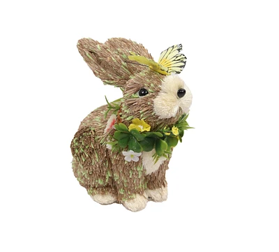 8" Easter Bunny with Butterfly Straw Figurine