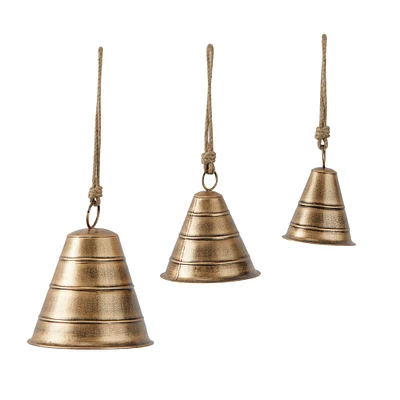 Brass Metal Bohemian Decorative Cow Bell, Set of 3" 10", 9", 8"