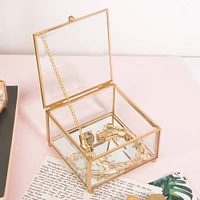 Home Details Vintage Mirrored Bottom Gold Square Keepsake Box