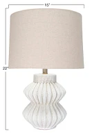 22" Distressed White Finish Fluted Terracotta Table Lamp with Linen Shade