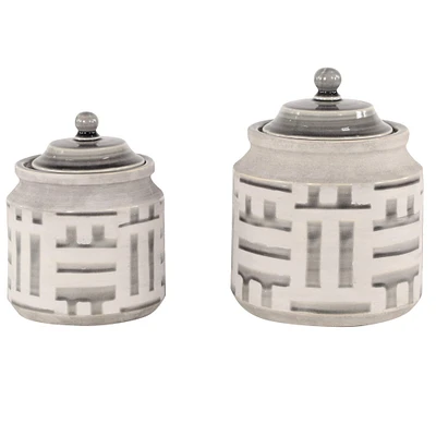 Beige & Gray Ceramic Decorative Jar Set