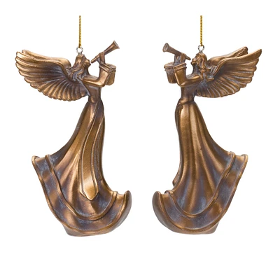 6ct. 5" Bronze Trumpet Angel Ornament Set