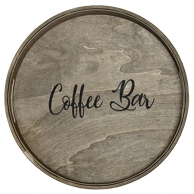 Elegant Designs™ 13.8" Round Gray Wash Coffee Bar Serving Tray with Handles