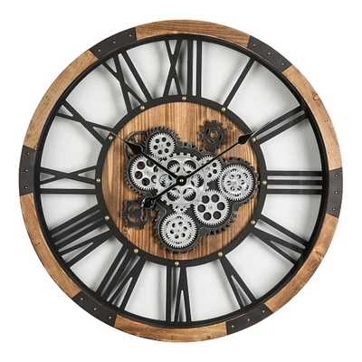 Glitzhome® 27" Industrial Wooden & Metal Round Gear Wall Clock