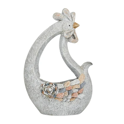 20" Gray Fiberglass Rooster Planter with Stone Mosaic Design