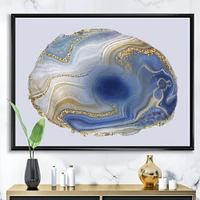 Designart - Ocean Blue Golden Jasper Agate I - Glam Canvas Wall Art Print in Black Frame