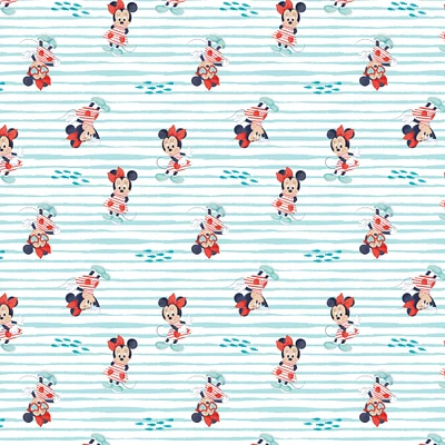 Disney® Minnie Mouse Blue & Red Ocean Stripe Cotton Fabric