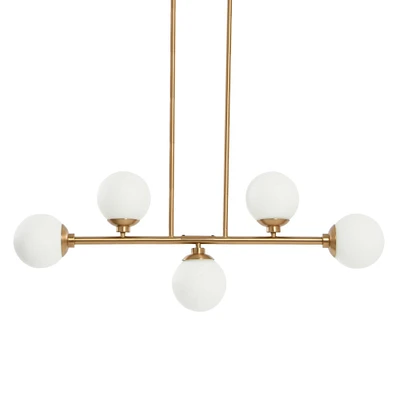 Robert Stevenson Lighting Lorne 34" Brushed Gold 5-Light Metal and Frosted Glass Chandelier