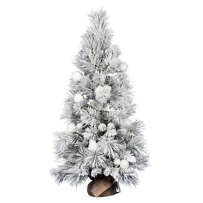4ft. Frosted Beacon Pine Artificial Christmas Tree With Snowballs And Pinecones In Burlap Base