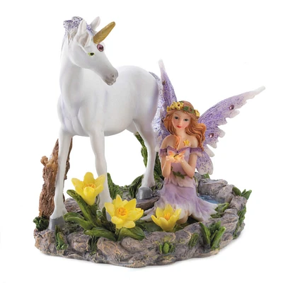 Forest Magic Fairy and Unicorn Figurine 5.25" x 4.25" x 5"