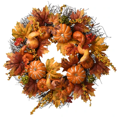 22" Harvest Maple and Pumpkin Wreath
