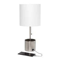 Simple Designs 18.5" Hammered Metal Container Base Table Lamp with USB Charging Port