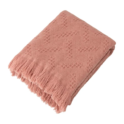 Glitzhome® Coral Pink Grid Cotton Woven Throw