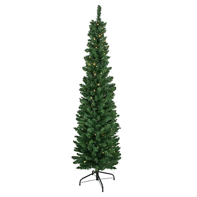 6ft. Pre-Lit Northern Balsam Fir Pencil Artificial Christmas Tree, Warm Clear LED Lights