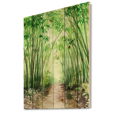 Designart - Little Road Bamboo Forest - Traditional Print on Natural Pine Wood