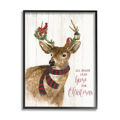 Stupell Industries All Roads Lead Home Christmas Deer Framed Giclee Art