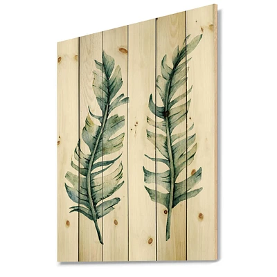 Designart - Duo of Tropical Leaves - Farmhouse Print on Natural Pine Wood