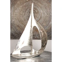37" Silver Aluminum Sailboat Sculpture