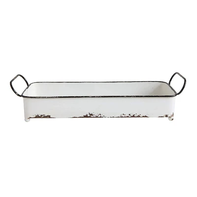 16" Silver Decorative Rectangle Distressed Metal Tray