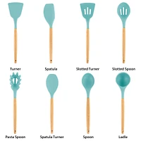 MegaChef Light Teal Silicone & Wood Cooking Utensils Set