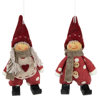 Red Polka Dot Boy & Girl Hanging Fabric Christmas Ornament Set