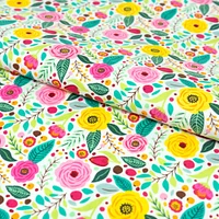 SINGER Modern Floral White Cotton Fabric