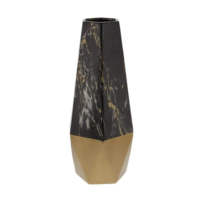 18" Dark Gray & Gold Stoneware Contemporary Vase