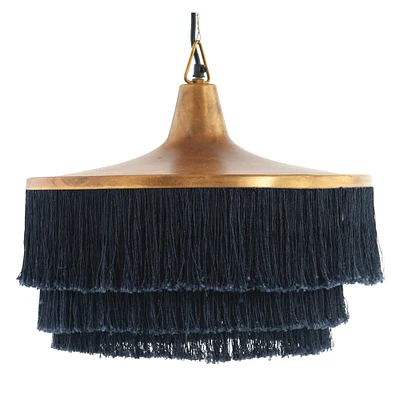 16" Charcoal Metal Pendant Light with Fringe