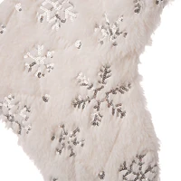 Glitzhome® White Plush Snowflake Stockings & Tree Skirt Set