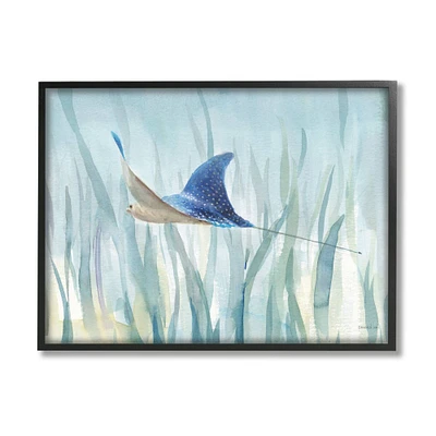 Stupell Industries Stingray Aquatic Animal Ocean Blue Spotted Sea Creature Framed Wall Art