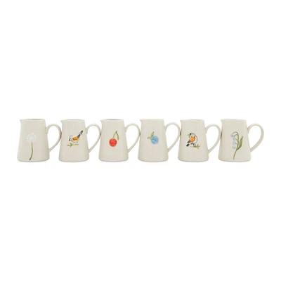 White Stoneware Creamer with Hand-Painted & Embossed Birds Set