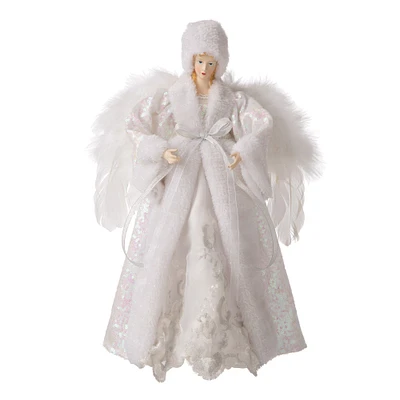 Glitzhome® 16" White Faux Fur Christmas Angel Tree Topper
