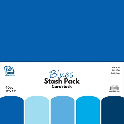 PA Paper™ Accents Blues Stash Pack 12" x 12" Cardstock, 40 Sheets