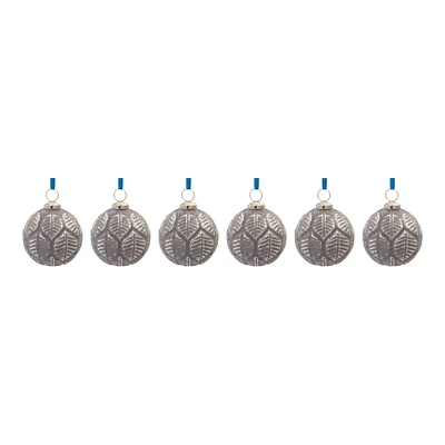 6ct. Etched Leaf Glass Ball Ornament