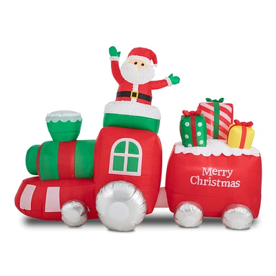 Glitzhome® 8ft. Lighted Inflatable Santa On Pick-Up Train Décor