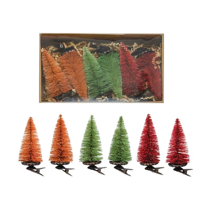 Hello Honey Multicolor Sisal Bottle Brush Tree Clip-on Ornaments Boxed Set