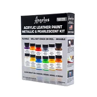 12 Packs: 12 ct. (144 total) Angelus® Metallic & Pearlescent Acrylic Leather Paint Kit