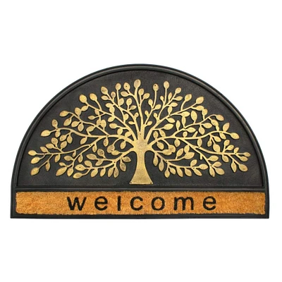 RugSmith Natural Black Molded Welcome Tree Half-Round Rubber Doormat