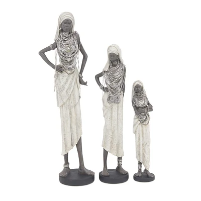 Set of 3 White Eclectic Polystone Women Sculpture 15", 20", 24"