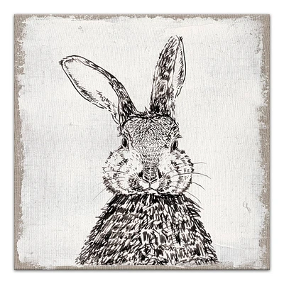 Ink Drawing Bunny Burlap Canvas Wall Art