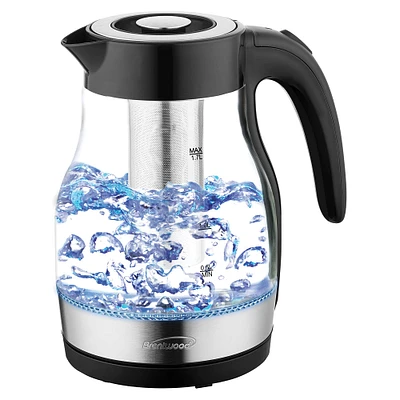 Brentwood 1.79qt. Cordless Glass Electric Kettle with Tea Infuser and Swivel Base