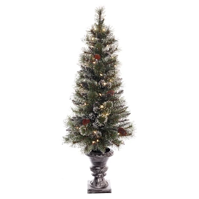 6 Pack: 4ft. Pre-Lit Snowy Artificial Christmas Tree in Decorative Planter, Clear Lights