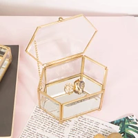 Home Details Vintage Mirrored Bottom Gold Hexagonal Glass Keepsake Box