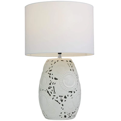 White Ceramic Cutout Floral Table Lamp 14" x 14" x 23"