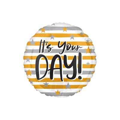 17" It's Your Day Striped Mylar Balloon