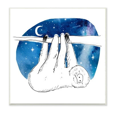 Stupell Industries Sloth Hanging Under Blue Night Starry Sky, 12" x 12"