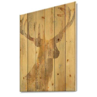 Designart - Golden Deer I - Modern Farmhouse Print on Natural Pine Wood
