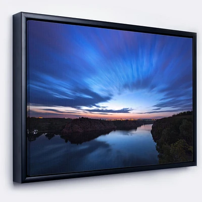 Designart - Blue Night Sky with River - Landscape Photo Canvas Art Print in Black Frame