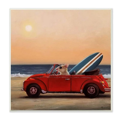 Stupell Industries Mouse Beach Cruise Surf and Sand Car,12" x 12"