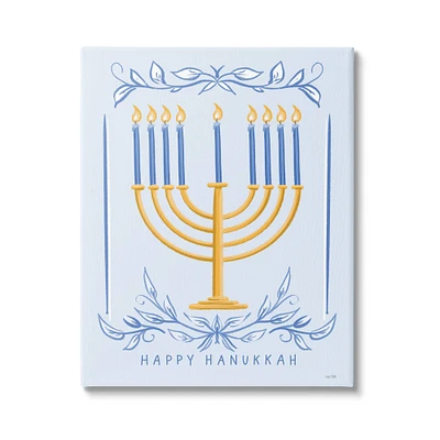 Stupell Industries Happy Hanukkah Botanical Menorah Canvas Wall Art